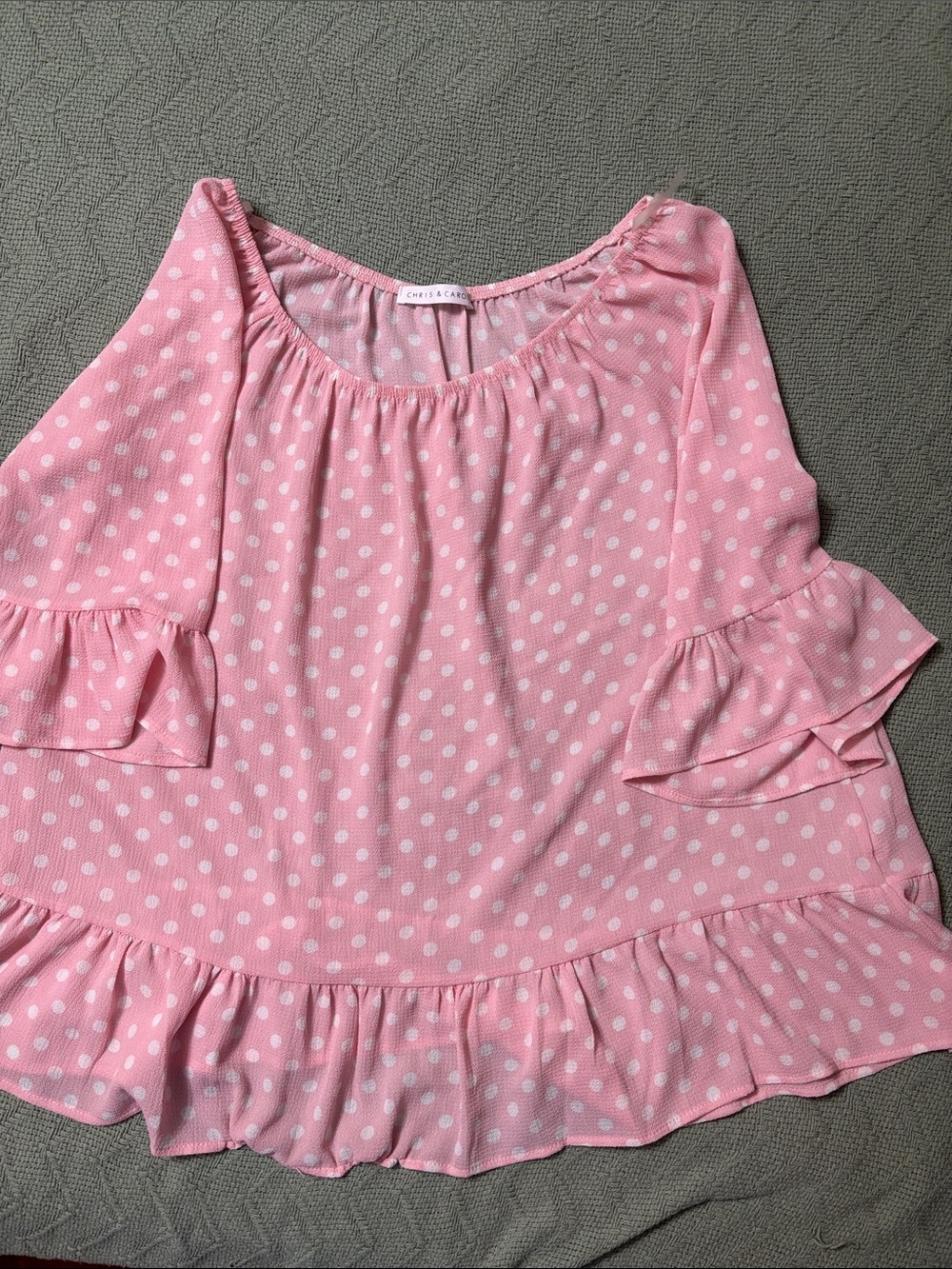 Chris and Carol Boutique Pink Polka Dot Ruffle-Hem Blouse